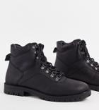 Silver Street Wide Fit Chunky Sole Hiker Boots In Black Leather