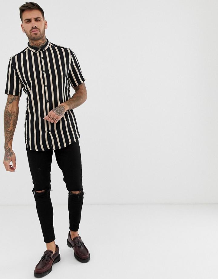 River Island Shirt In Black Stripe - Black