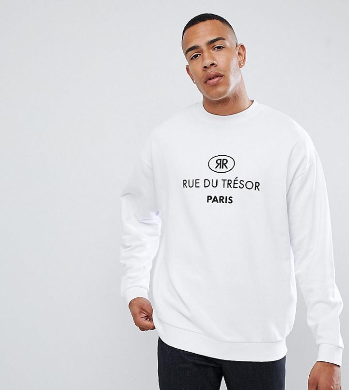 Asos Design Tall Sweatshirt With Embroidered French Text - White