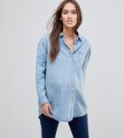 Asos Maternity Denim Girlfriend Shirt In Midwash Blue - Blue