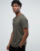 Only & Sons Distressed T-shirt With Curved Hem - Green