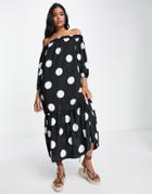 Asos Design Off Shoulder Trapeze Maxi Dress With Pephem In Oversized Spot Print-multi