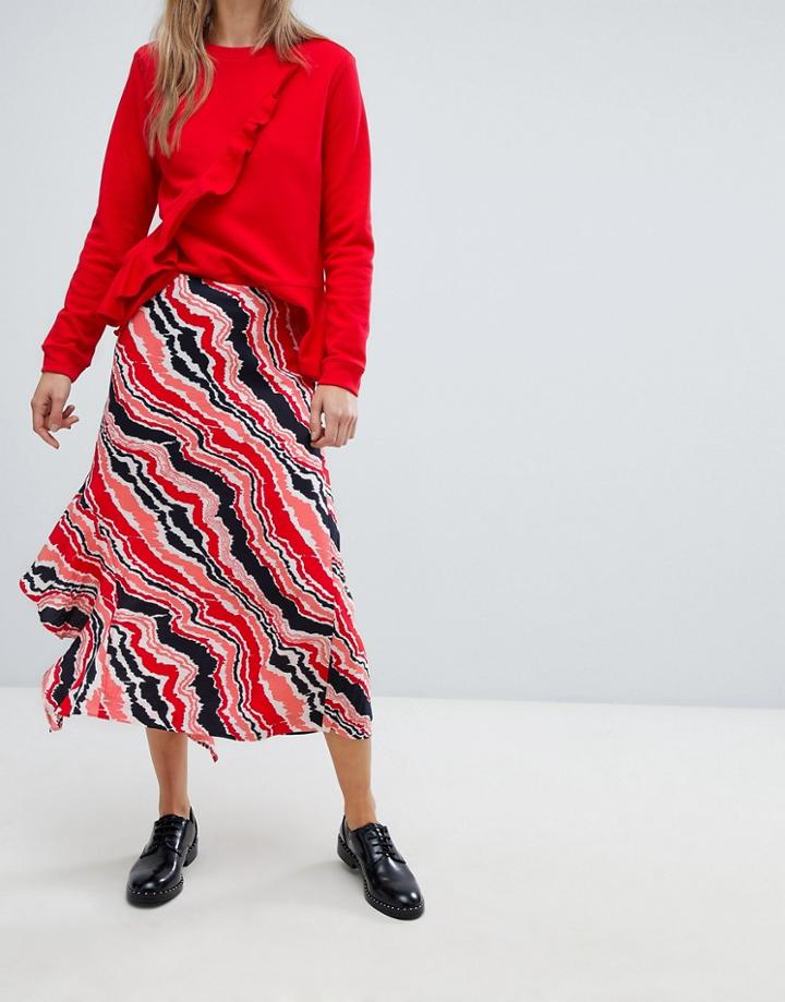 In Wear Piritta Wavey Stripe Asymmetric Skirt - Red