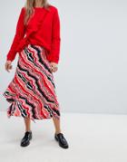 In Wear Piritta Wavey Stripe Asymmetric Skirt - Red