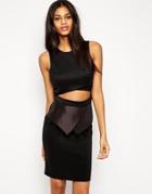 Asos Cutout Scuba Peplum Midi Dress - Black