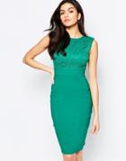 City Goddess Midi Pencil Dress With Lace Top - Green