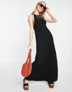 Asos Design Gathered Neck Maxi Dress With Open Back In Black