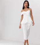 Asos Design Tall Organza Fold Detail Peplum Bandeau Midi Dress - White