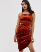 Asos Design Velvet Midi Bodycon Dress With Strappy Back - Brown