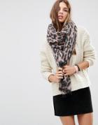 Asos Oversized Long Woven Scarf In Pink Leopard - Pink