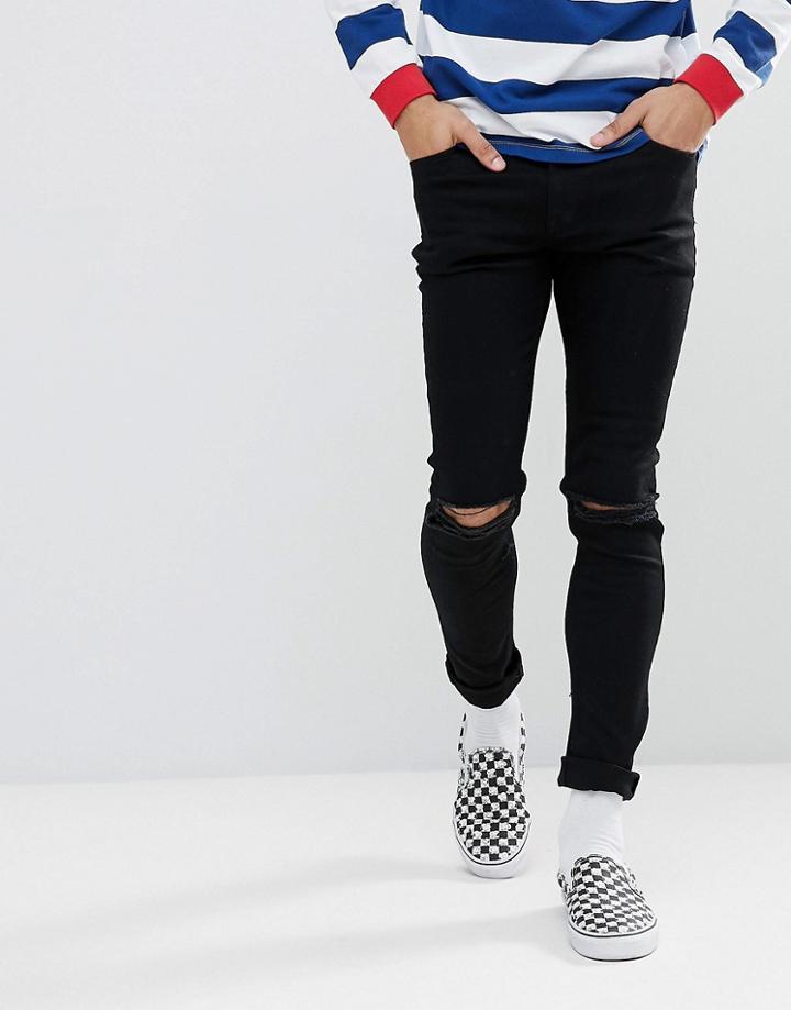Asos Super Skinny Jeans In Black With Knee Rips - Black