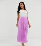 Asos Design Petite Satin Pleated Column Midi Skirt-pink