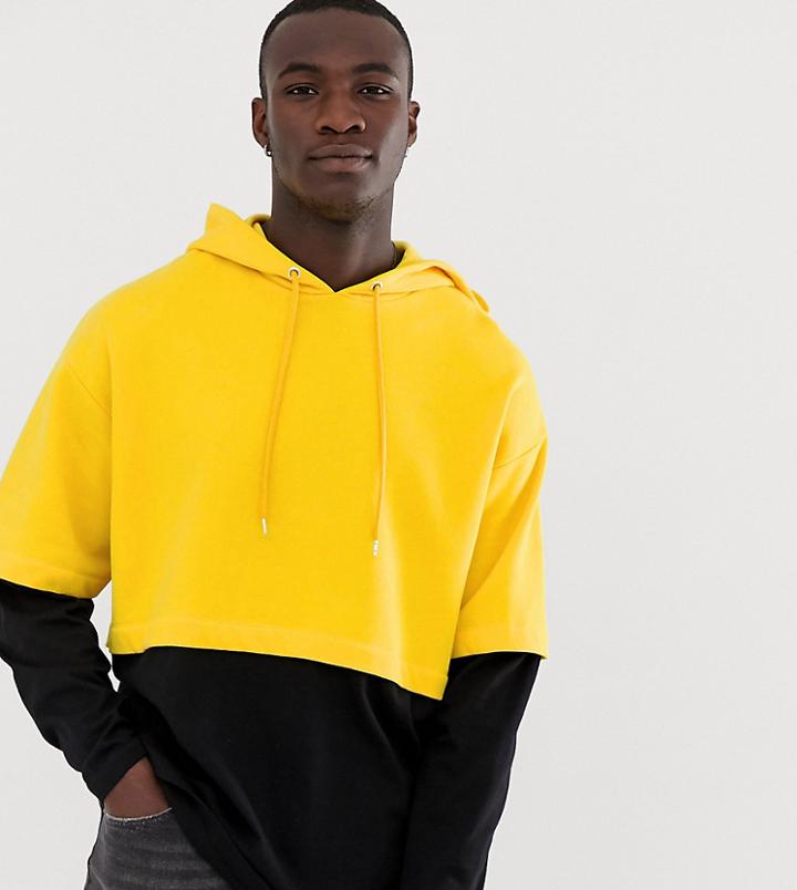Asos Design Tall Oversized Hoodie With Double Layer Sleeve And Hem In Yellow - Yellow