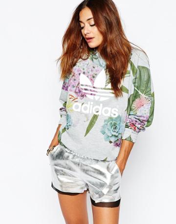 Adidas Originals Adicolour Crew Neck Sweatshirt With Trefoil Logo In Botanical Floral - Multicolor