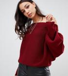 Asos Design Tall Off Shoulder Sweater In Ripple Stitch-red