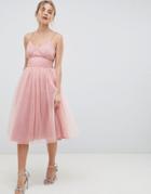 Asos Design Midi Tulle Prom Dress With Cut Out Sides And Bow - Pink