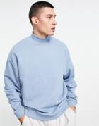 Asos Design Oversized Sweatshirt With Turtle Neck In Blue-blues