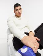 Asos Design Muscle Fit Long Sleeve Waffle T-shirt In Light Gray-grey