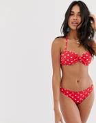 Accessorize Scallop Edge Tie Side Bikini Bottom In Polka Dot - Multi