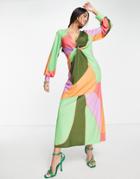 Never Fully Dressed Wrap Maxi Dress In Abstract Block Print-multi