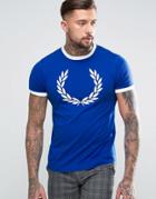 Fred Perry Laurel Wreath Print Ringer T-shirt In Regal Blue - Blue