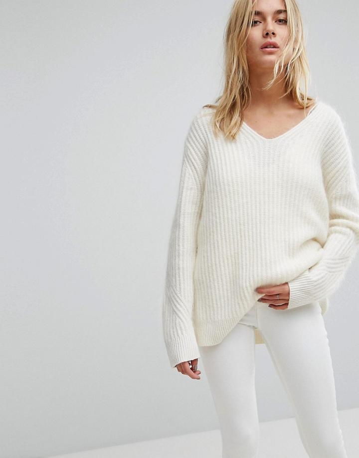 All Saints Ade Oversized V-neck Sweater - Cream