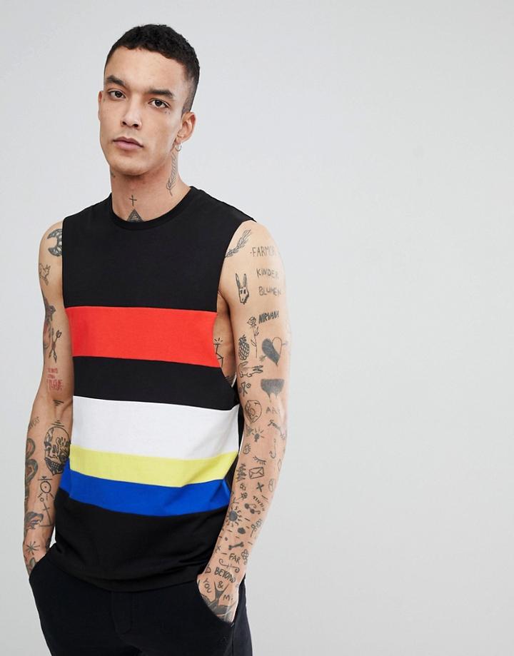 Asos Longline Sleeveless T-shirt In Color Block - Black
