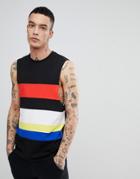 Asos Longline Sleeveless T-shirt In Color Block - Black