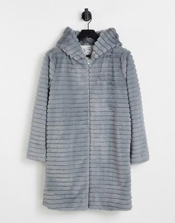 Helene Berman Long Length Faux Fur Hooded Coat In Gray-grey