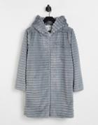 Helene Berman Long Length Faux Fur Hooded Coat In Gray-grey