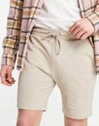 Asos Design Jersey Skinny Shorts In Beige-neutral