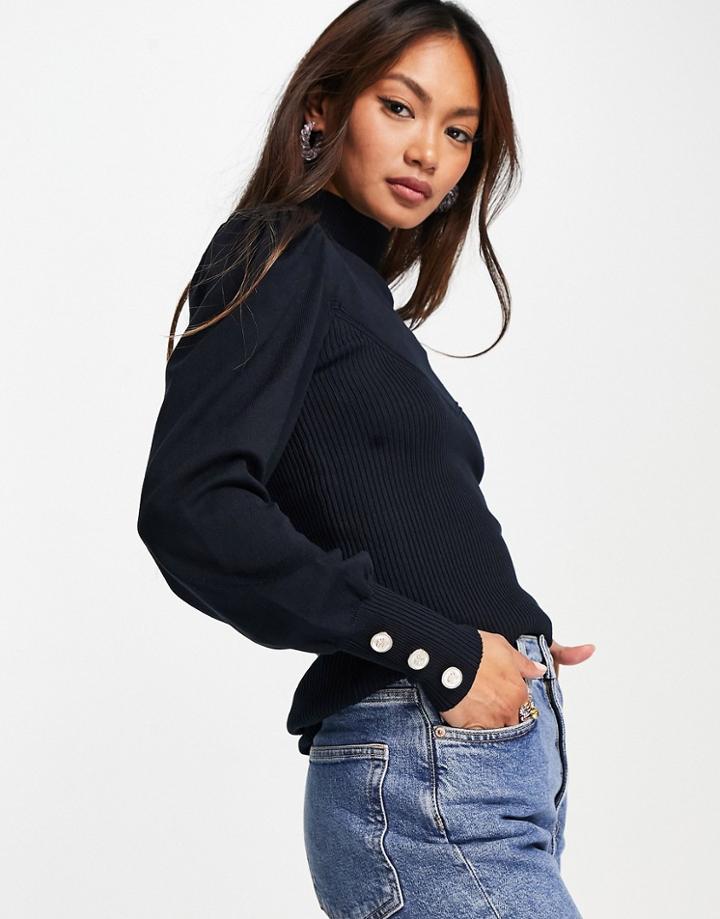 River Island Roll Neck Slim Fit Sweater In Navy