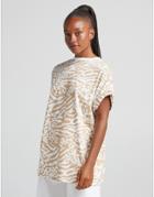 Bershka Oversized Tee In Beige Mixed Animal Print-neutral