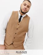 Gianni Feraud Plus Slim Fit Wool Blend Suit Vest-brown