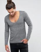 Asos Muscle Fit Sweater With Deep V Neck - Black