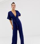Missguided Belted Kimono Jumpsuit In Navy - Navy