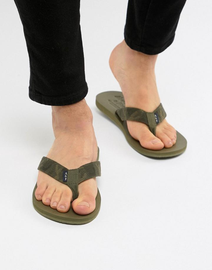 Abercrombie & Fitch Tab Logo Flip Flops In Camo Print - Green