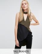 Parisian Tall Top With Cut Out Neckline In Color Block - Green