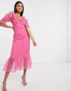 Asos Design Scoop Neck Maxi Dress With Pep Hem In Organza Broderie In Pink