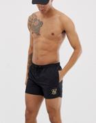 Siksilk Swim Shorts In Black With Gold Logo - Black