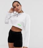 Collusion Petite Crop T-shirt With Raw Hem With Front Print - White
