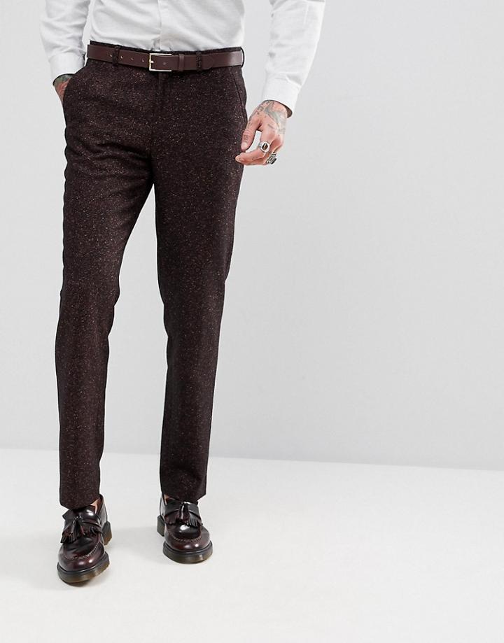 Asos Skinny Suit Pants In Wine Flecked Wool Blend - Red