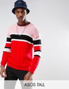Asos Tall Ribbed Sweater In Red And Pink Stripe - Red