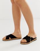 River Island Suede Sandals With Cross Strap In Black