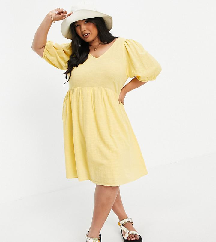Vero Moda Curve Mini Cross Back Smock Dress In Yellow