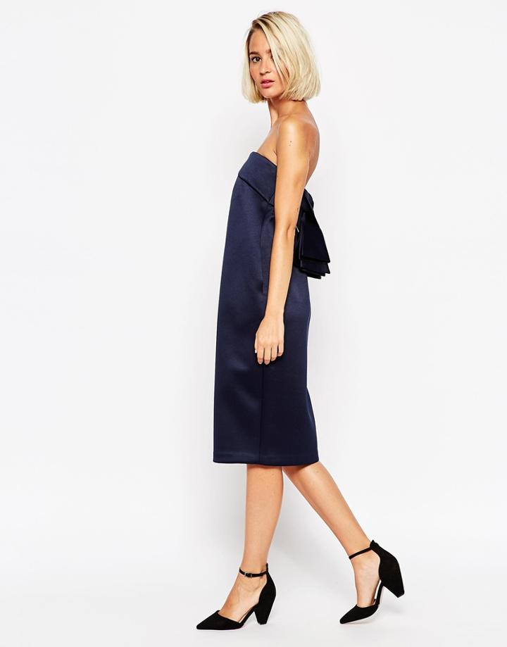 Asos White Bandeau Dress In Bonded Satin - Navy