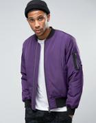 Asos Bomber Jacket With Ma1 Pocket In Purple With Silver Zips - Purple