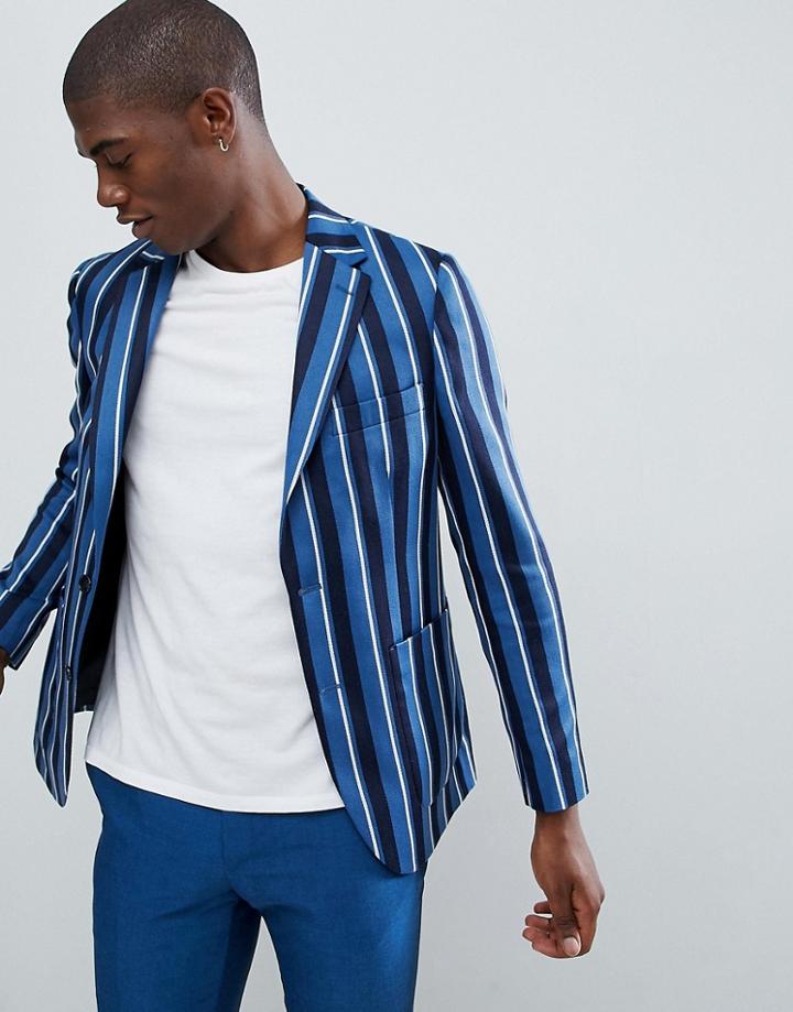 Moss London Skinny Blazer In Boat Stripe - Blue
