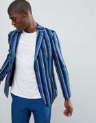 Moss London Skinny Blazer In Boat Stripe - Blue