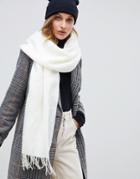 Asos Design Supersoft Long Woven Scarf With Tassels - White